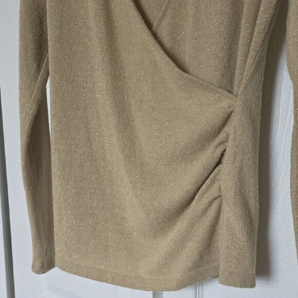 Ann Taylor Elegant Gold Wrap Top - Picture 3 of 9